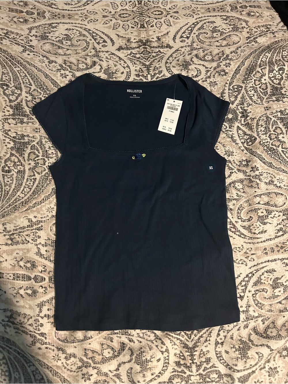 Hollister Navy Square-Neck Ribbed Short Sleeve Tee